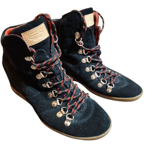 Coach Black Suede Wedge Boots Women's Size 6